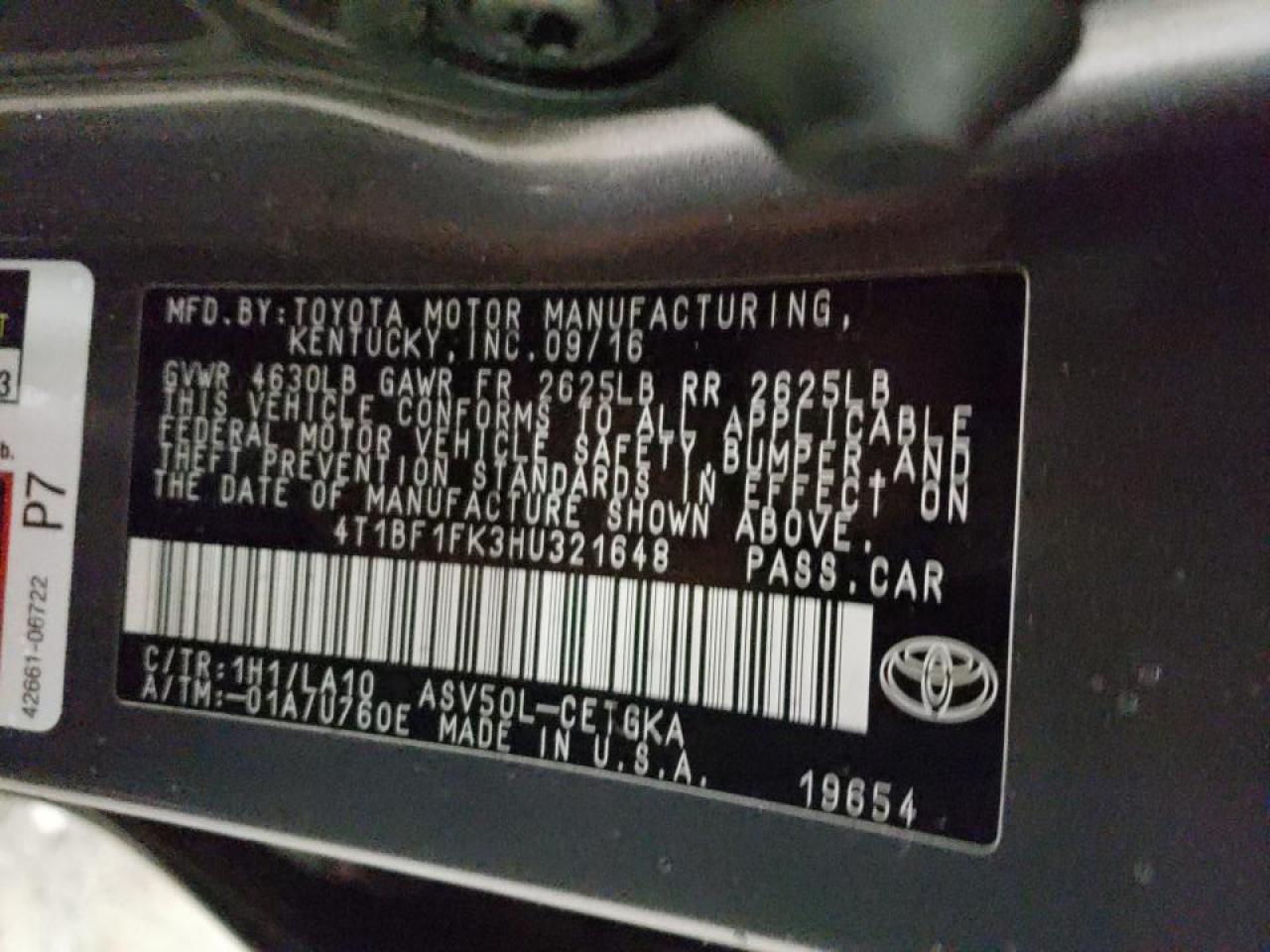 Photo 10 from auction – 2017 TOYOTA CAMRY LE with VIN 4T1BF1FK3HU321648
