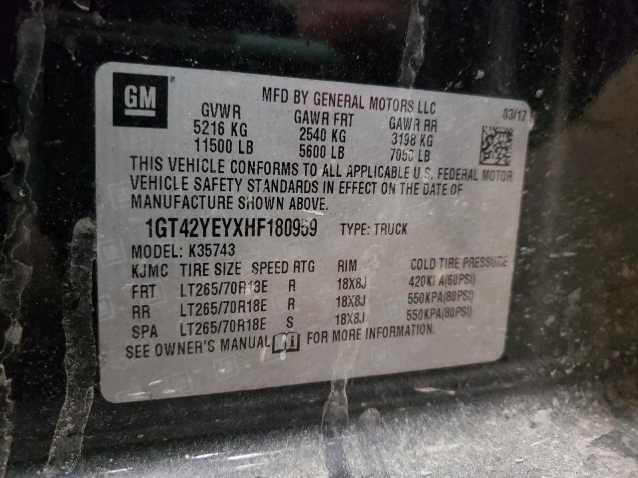 Photo 10 from auction – 2017 GMC SIERRA K35 with VIN 1GT42YEYXHF180959