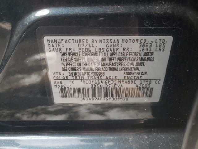Photo 10 from auction – 2016 NISSAN SENTRA S with VIN 3N1AB7AP7GY309938