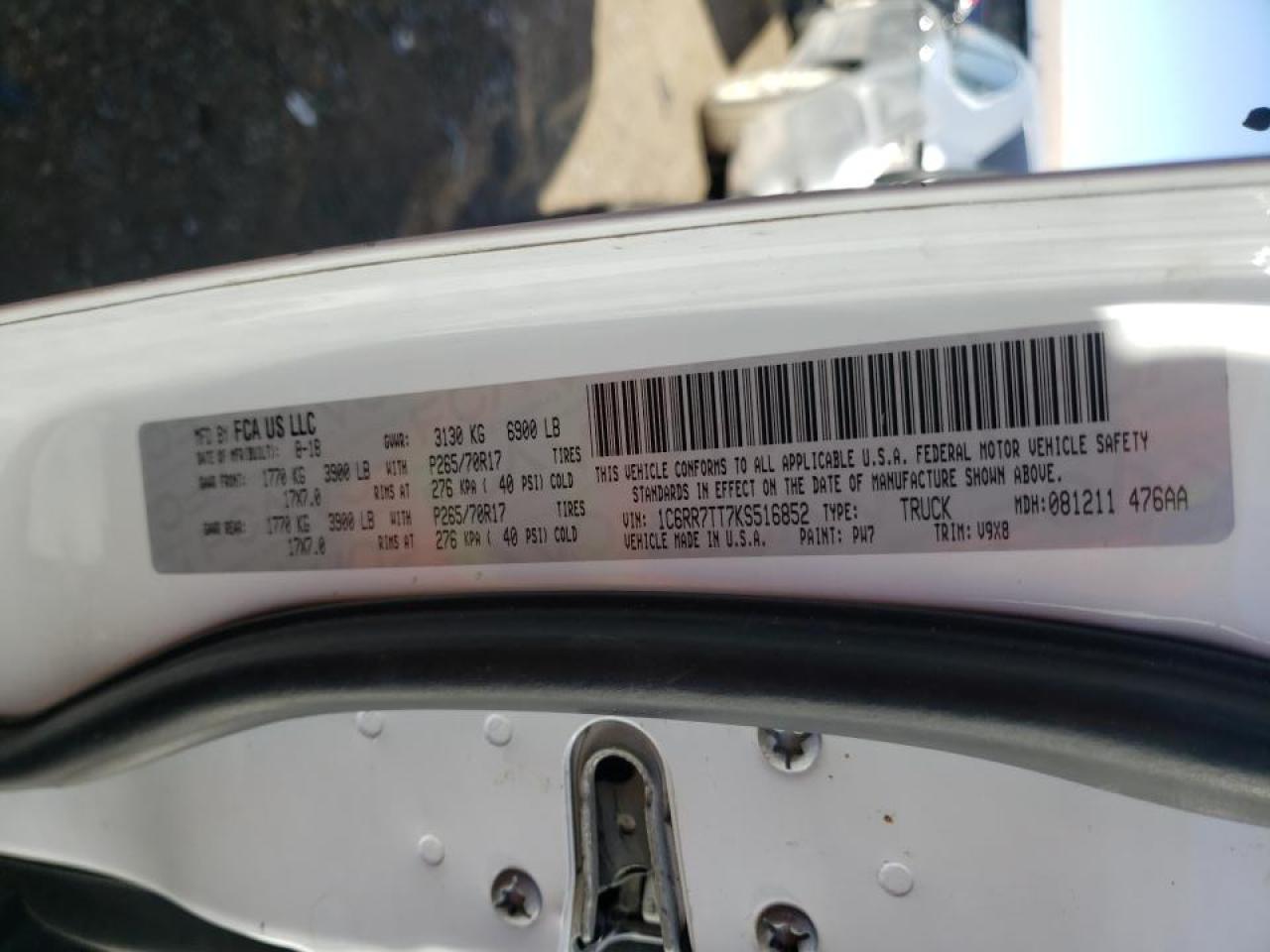 Photo 10 from auction – 2019 RAM 1500 CLASS with VIN 1C6RR7TT7KS516852