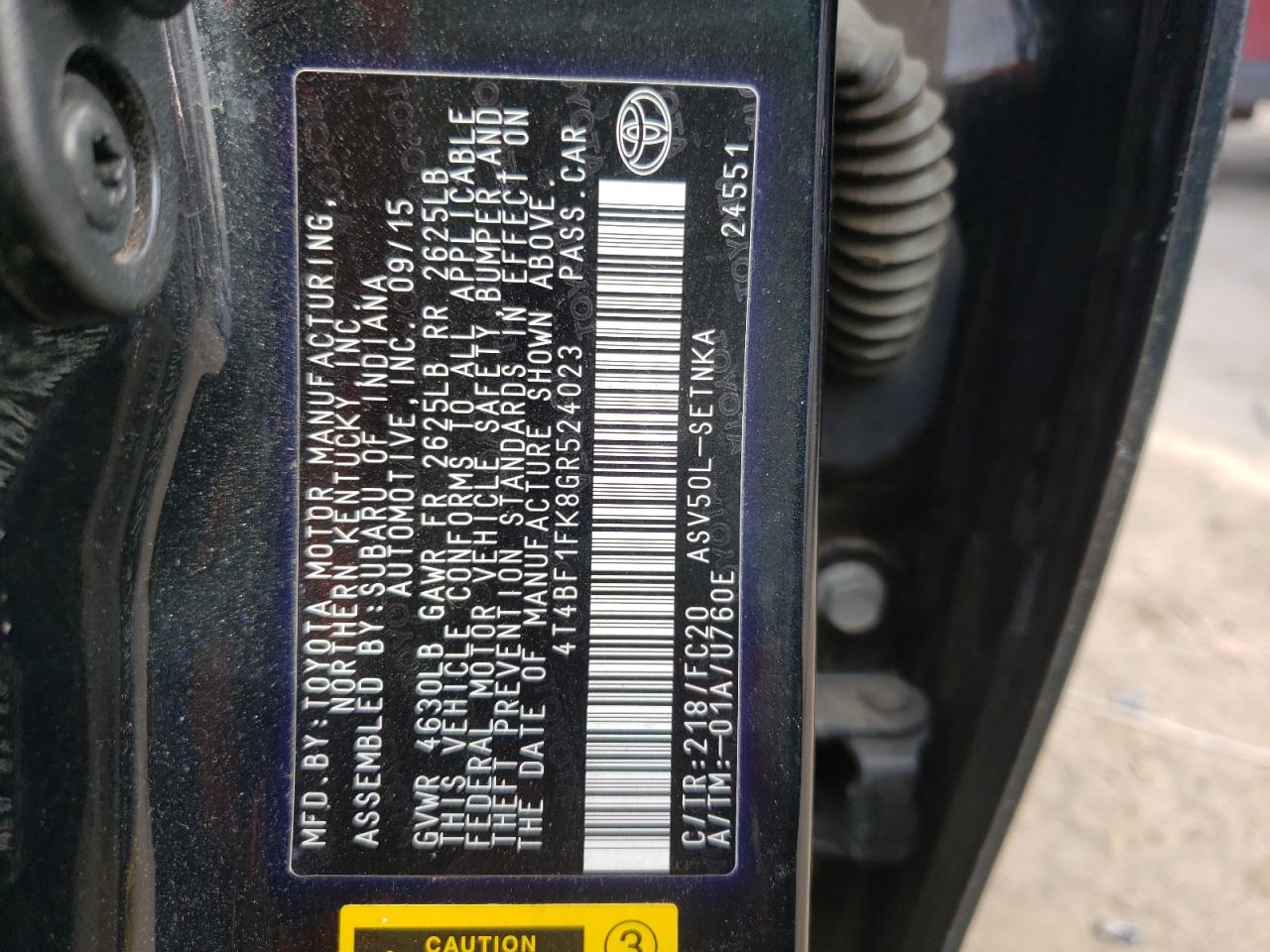 Photo 10 from auction – 2016 TOYOTA CAMRY LE with VIN 4T4BF1FK8GR524023