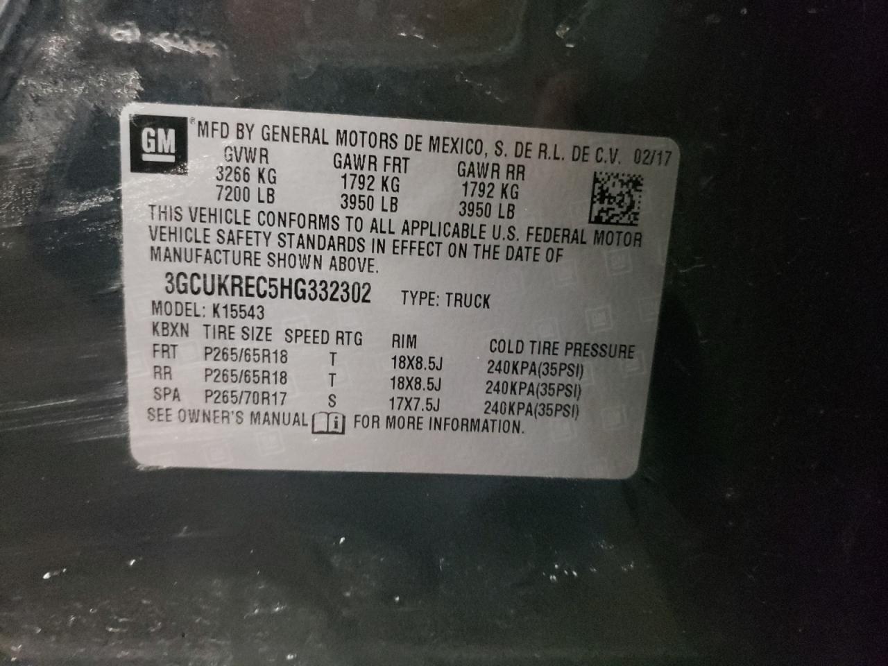 Photo 10 from auction – 2017 CHEVROLET SILVERADO with VIN 3GCUKREC5HG332302