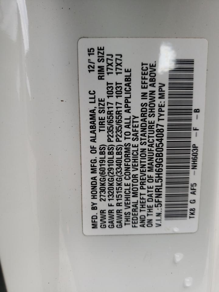 Photo 10 from auction – 2016 HONDA ODYSSEY EX with VIN 5FNRL5H69GB054087