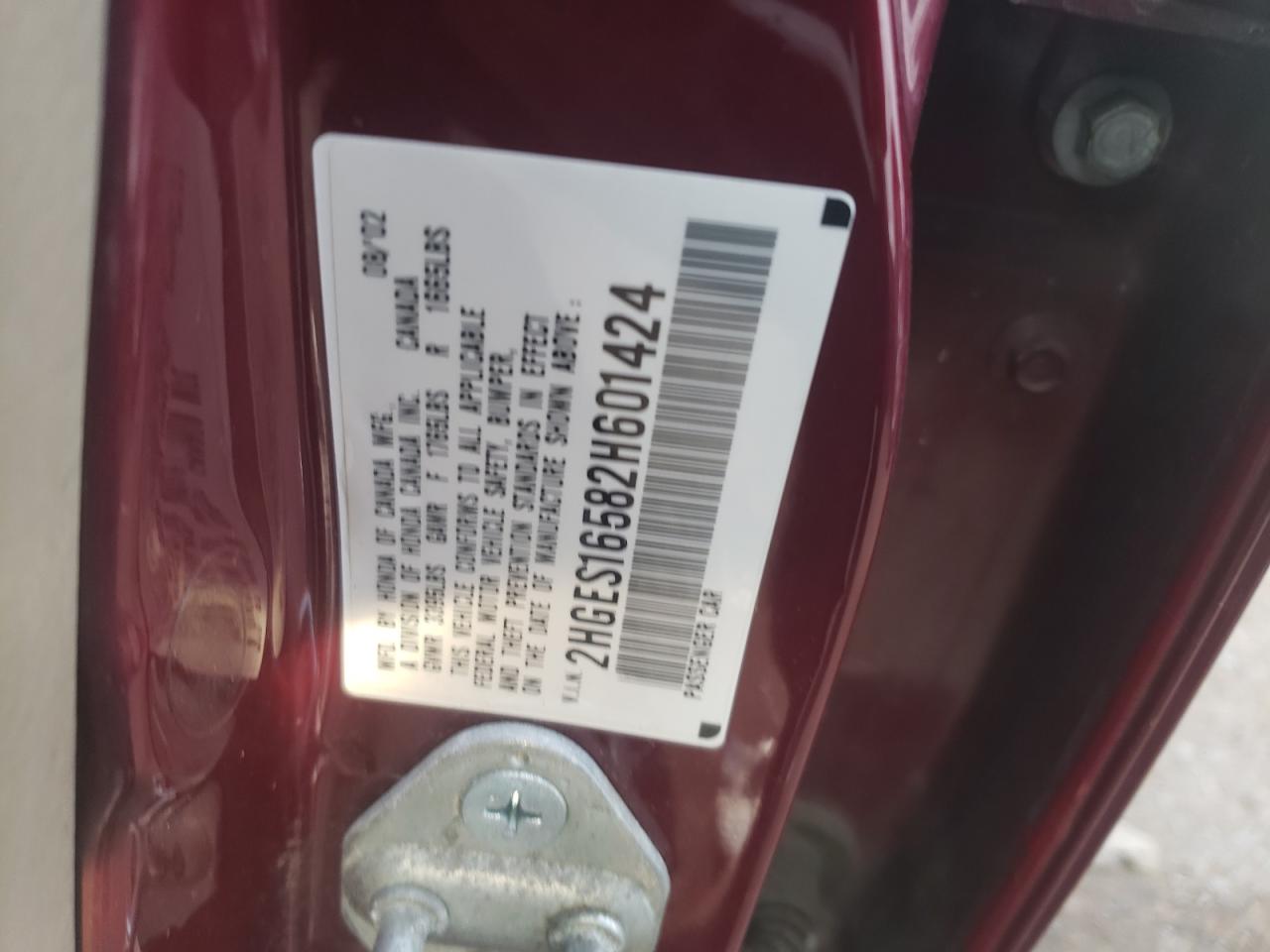 Photo 10 from auction – 2002 HONDA CIVIC LX with VIN 2HGES16582H601424