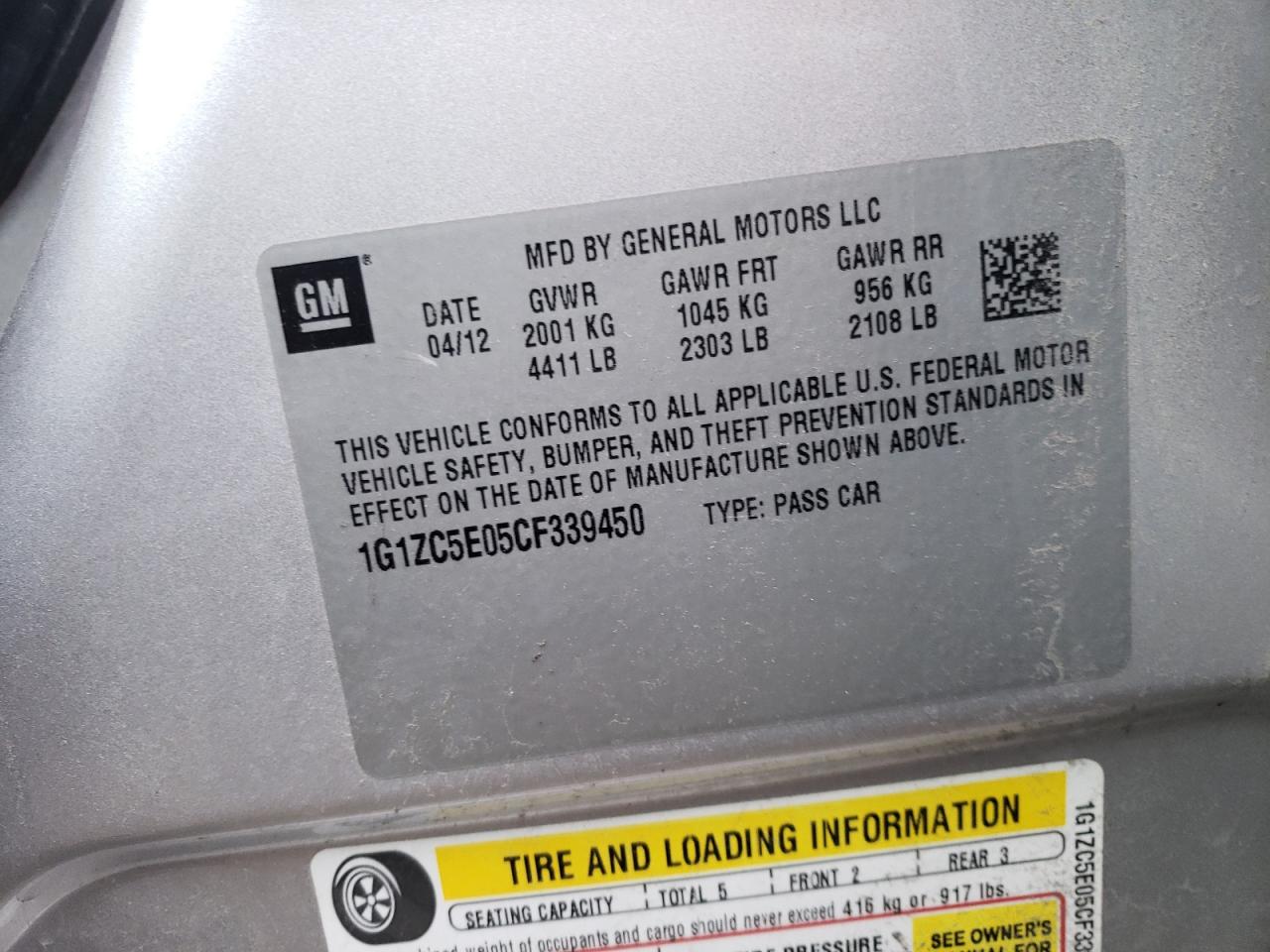 Photo 10 from auction – 2012 CHEVROLET MALIBU 1LT with VIN 1G1ZC5E05CF339450