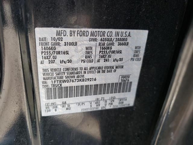 Photo 10 from auction – 2003 FORD F150 with VIN 1FTRW07673KB29216