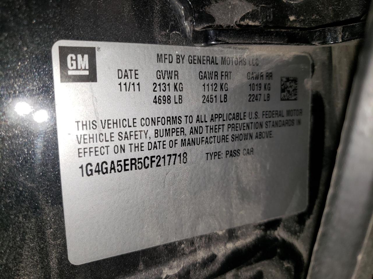 Photo 10 from auction – 2012 BUICK LACROSSE with VIN 1G4GA5ER5CF217718