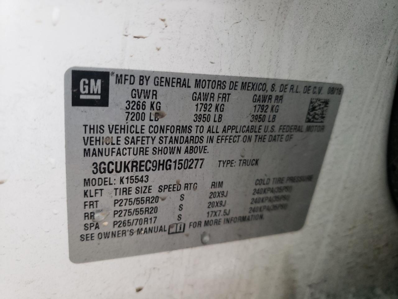 Photo 10 from auction – 2017 CHEVROLET SILVERADO with VIN 3GCUKREC9HG150277