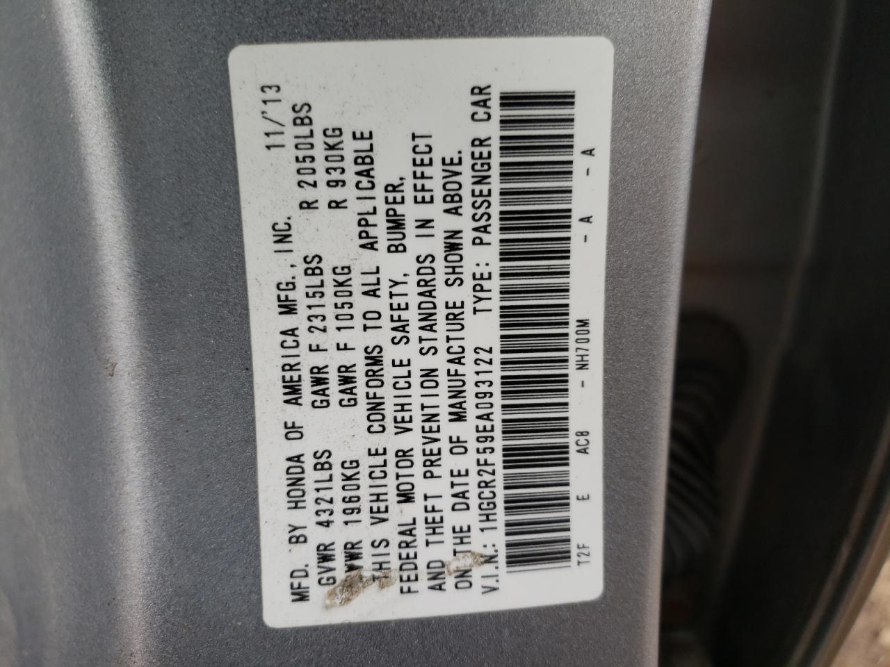 Photo 10 from auction – 2014 HONDA ACCORD SPO with VIN 1HGCR2F59EA093122