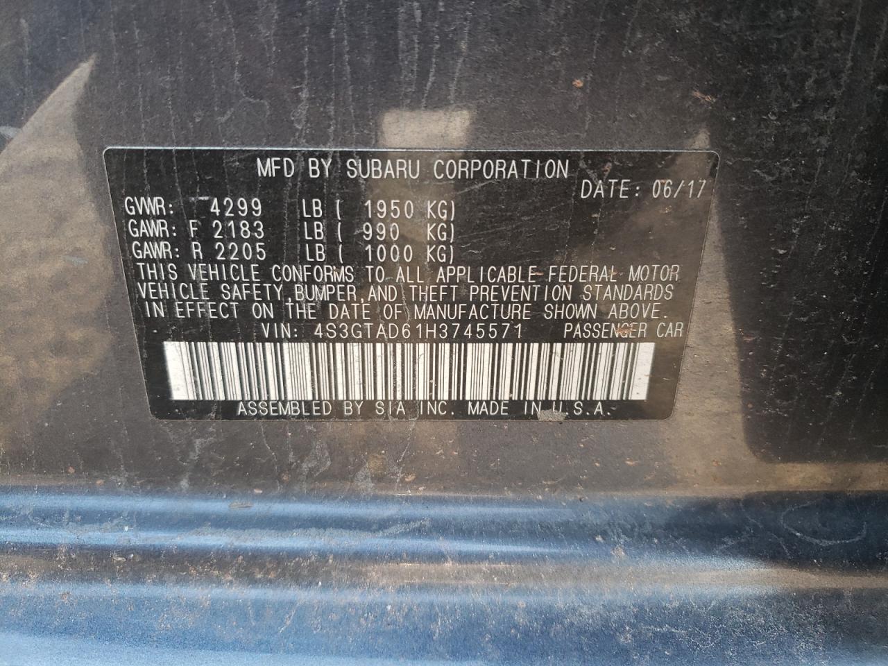 Photo 10 from auction – 2017 SUBARU IMPREZA PR with VIN 4S3GTAD61H3745571