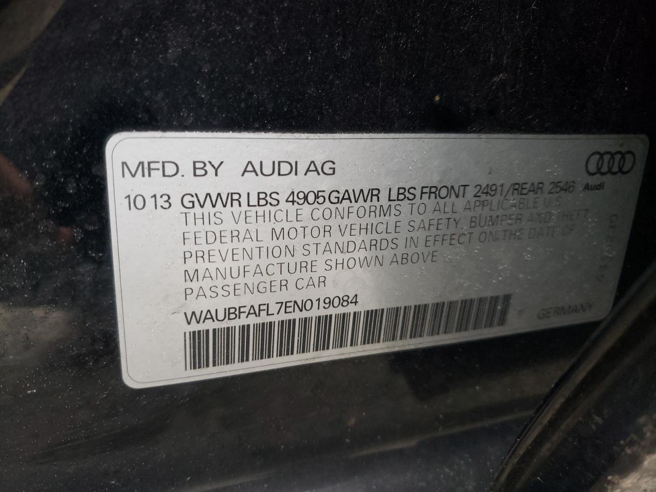 Photo 10 from auction – 2014 AUDI A4 PREMIUM with VIN WAUBFAFL7EN019084