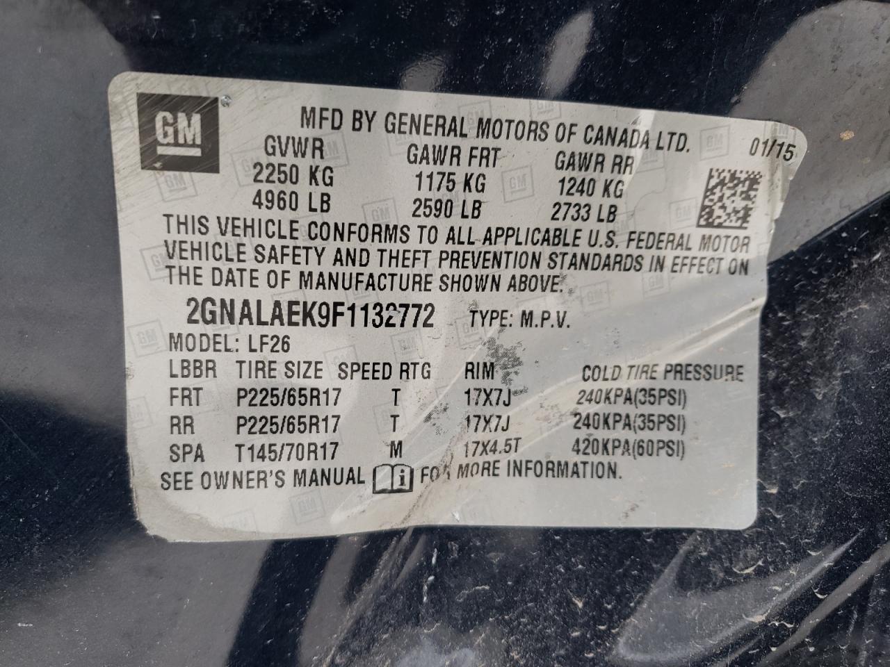 Photo 10 from auction – 2015 CHEVROLET EQUINOX LS with VIN 2GNALAEK9F1132772