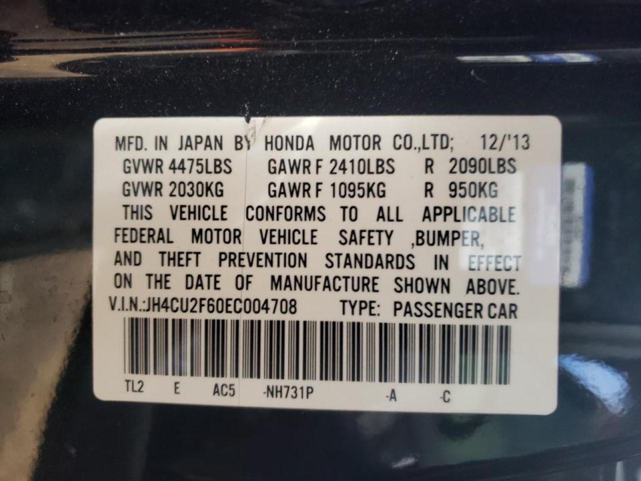 Photo 10 from auction – 2014 ACURA TSX TECH with VIN JH4CU2F60EC004708