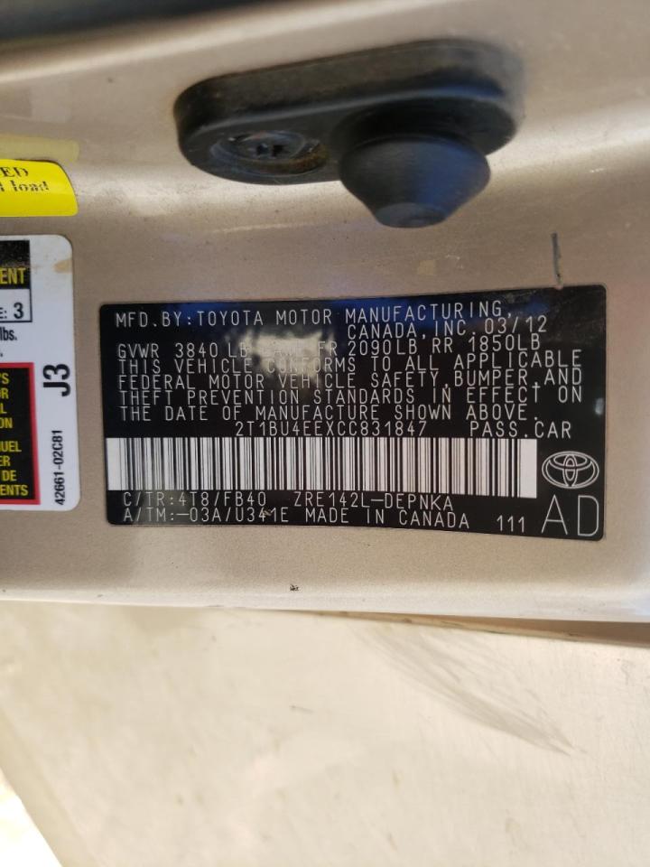 Photo 10 from auction – 2012 TOYOTA COROLLA BA with VIN 2T1BU4EEXCC831847