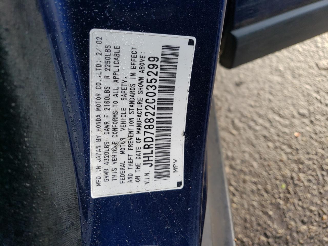 Photo 10 from auction – 2002 HONDA CR-V EX with VIN JHLRD78822C035299