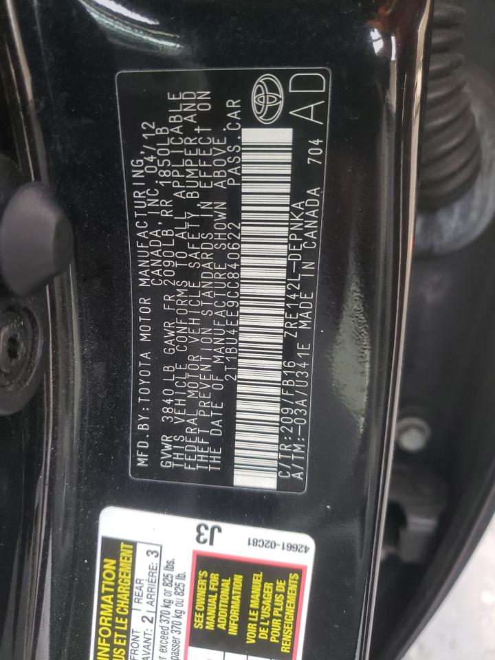 Photo 10 from auction – 2012 TOYOTA COROLLA with VIN 2T1BU4EE9CC840622