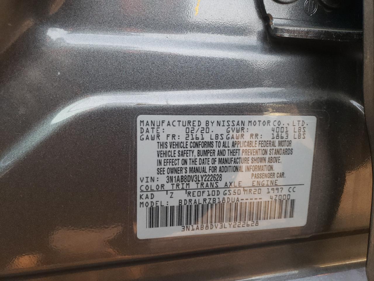Photo 10 from auction – 2020 NISSAN SENTRA SR with VIN 3N1AB8DV3LY222628
