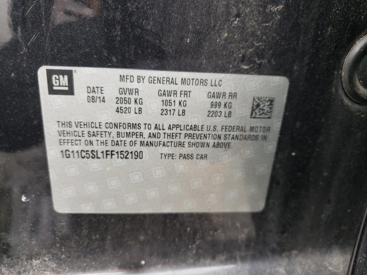 Photo 10 from auction – 2015 CHEVROLET MALIBU with VIN 1G11C5SL1FF152190