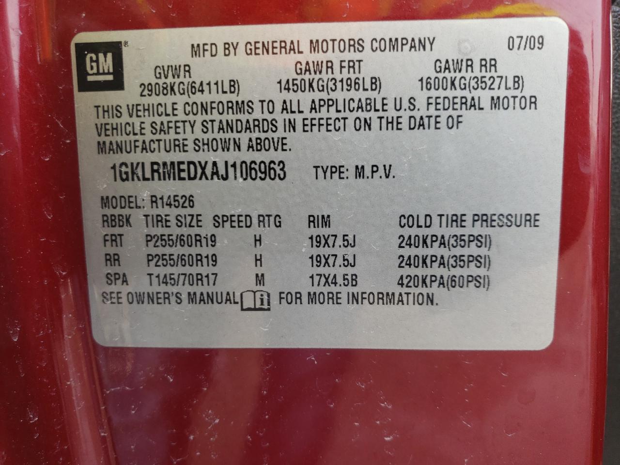 Photo 10 from auction – 2010 GMC ACADIA SLT with VIN 1GKLRMEDXAJ106963