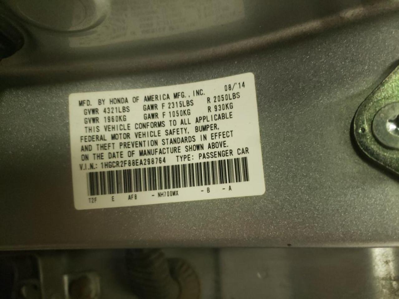 Photo 10 from auction – 2014 HONDA ACCORD EXL with VIN 1HGCR2F88EA298764