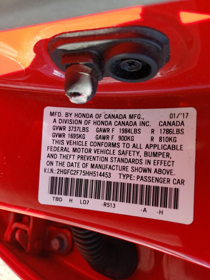 Photo 10 from auction – 2017 HONDA CIVIC EX with VIN 2HGFC2F75HH514453