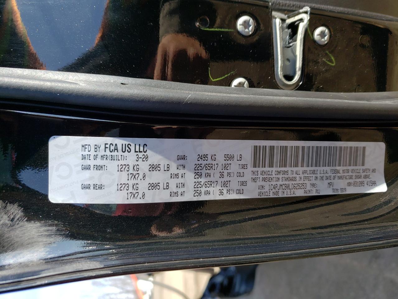 Photo 10 from auction – 2020 JEEP CHEROKEE L with VIN 1C4PJMCB0LD625253