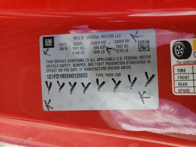 Photo 10 from auction – 2017 CHEVROLET CAMARO LT with VIN 1G1FD1RX6H0128803