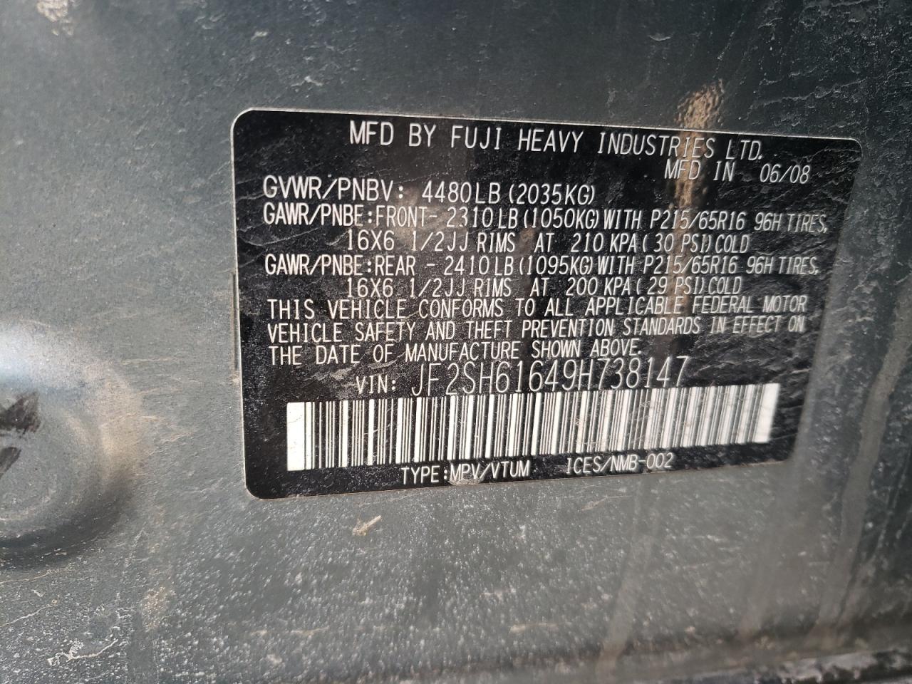 Photo 10 from auction – 2009 SUBARU FORESTER 2 with VIN JF2SH61649H738147