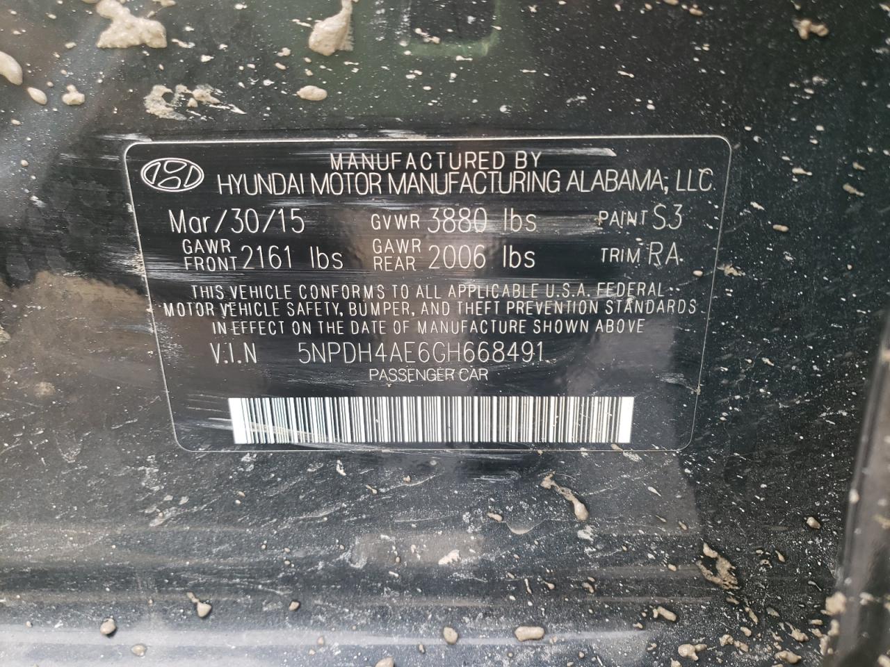 Photo 10 from auction – 2016 HYUNDAI ELANTRA SE with VIN 5NPDH4AE6GH668491