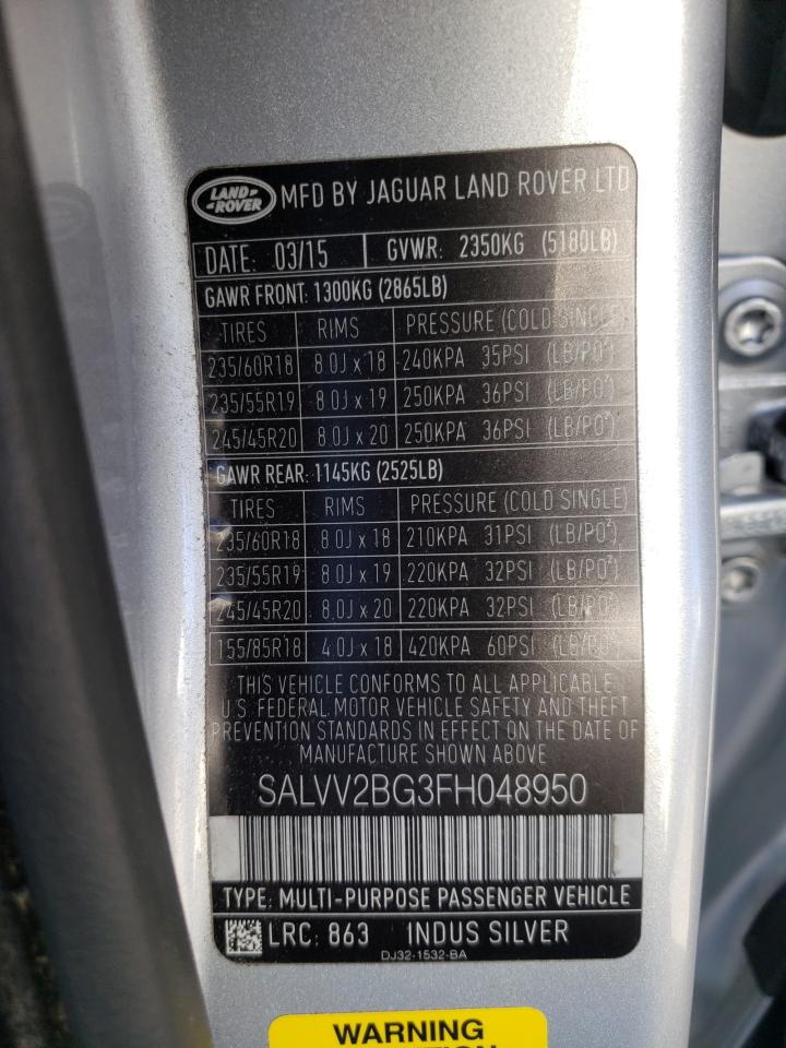Photo 10 from auction – 2015 LAND ROVER RANGE ROVE with VIN SALVV2BG3FH048950