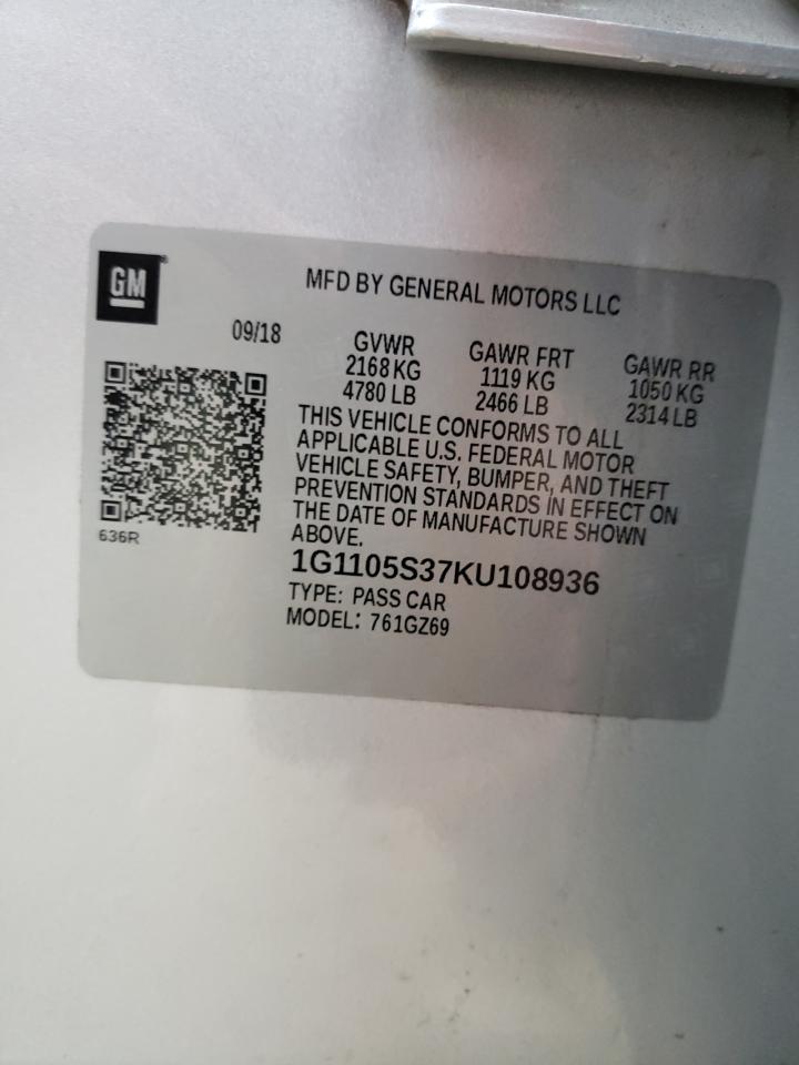 Photo 10 from auction – 2019 CHEVROLET IMPALA PRE with VIN 1G1105S37KU108936