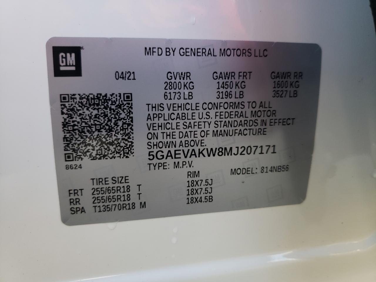 Photo 10 from auction – 2021 BUICK ENCLAVE ES with VIN 5GAEVAKW8MJ207171