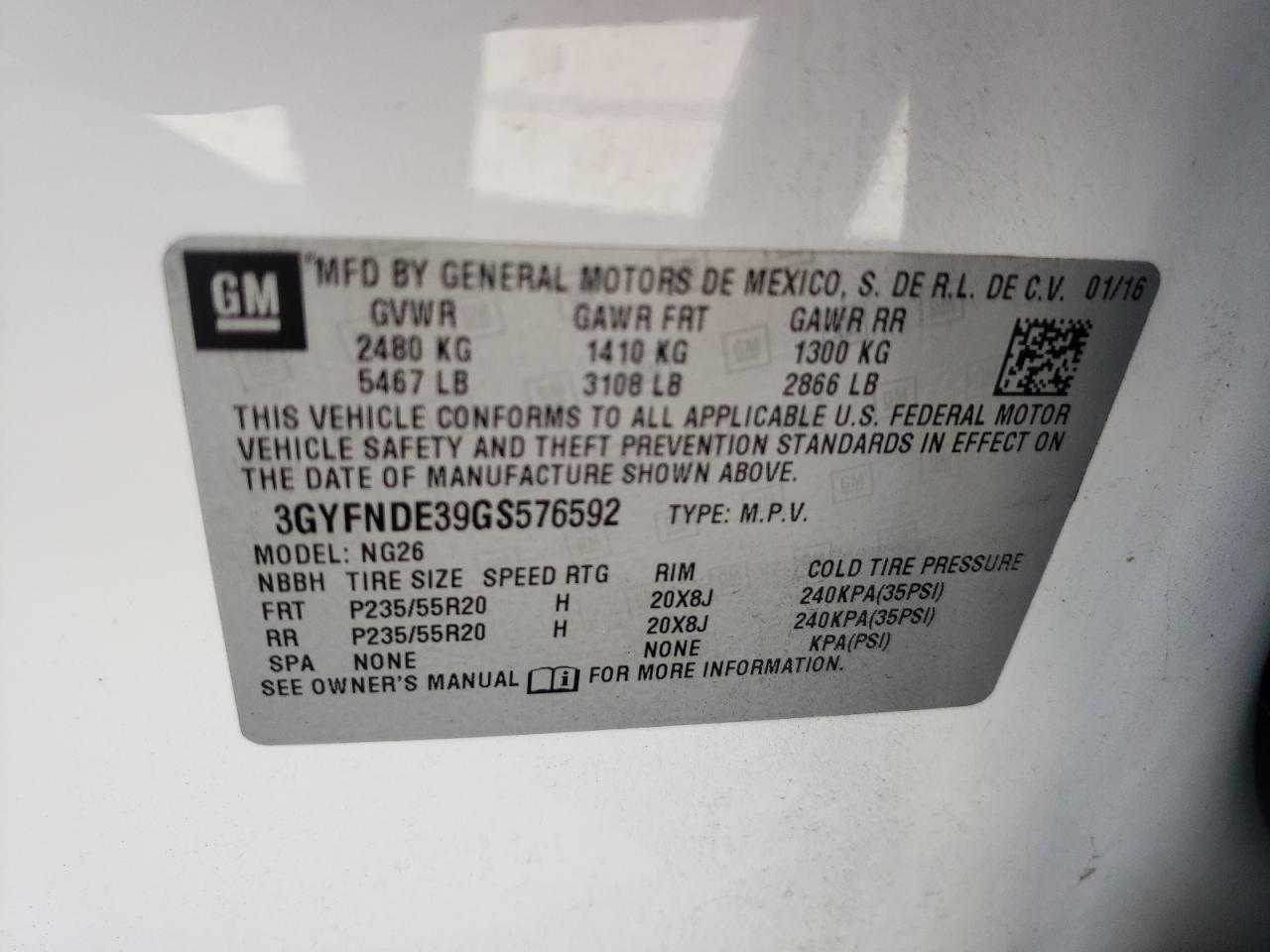 Photo 10 from auction – 2016 CADILLAC SRX PREMIU with VIN 3GYFNDE39GS576592