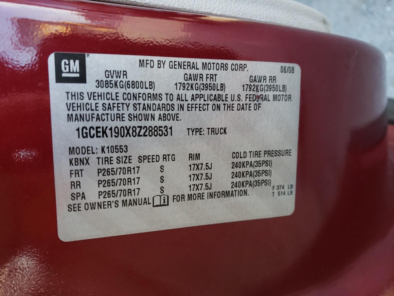 Photo 10 from auction – 2008 CHEVROLET SILVERADO with VIN 1GCEK190X8Z288531