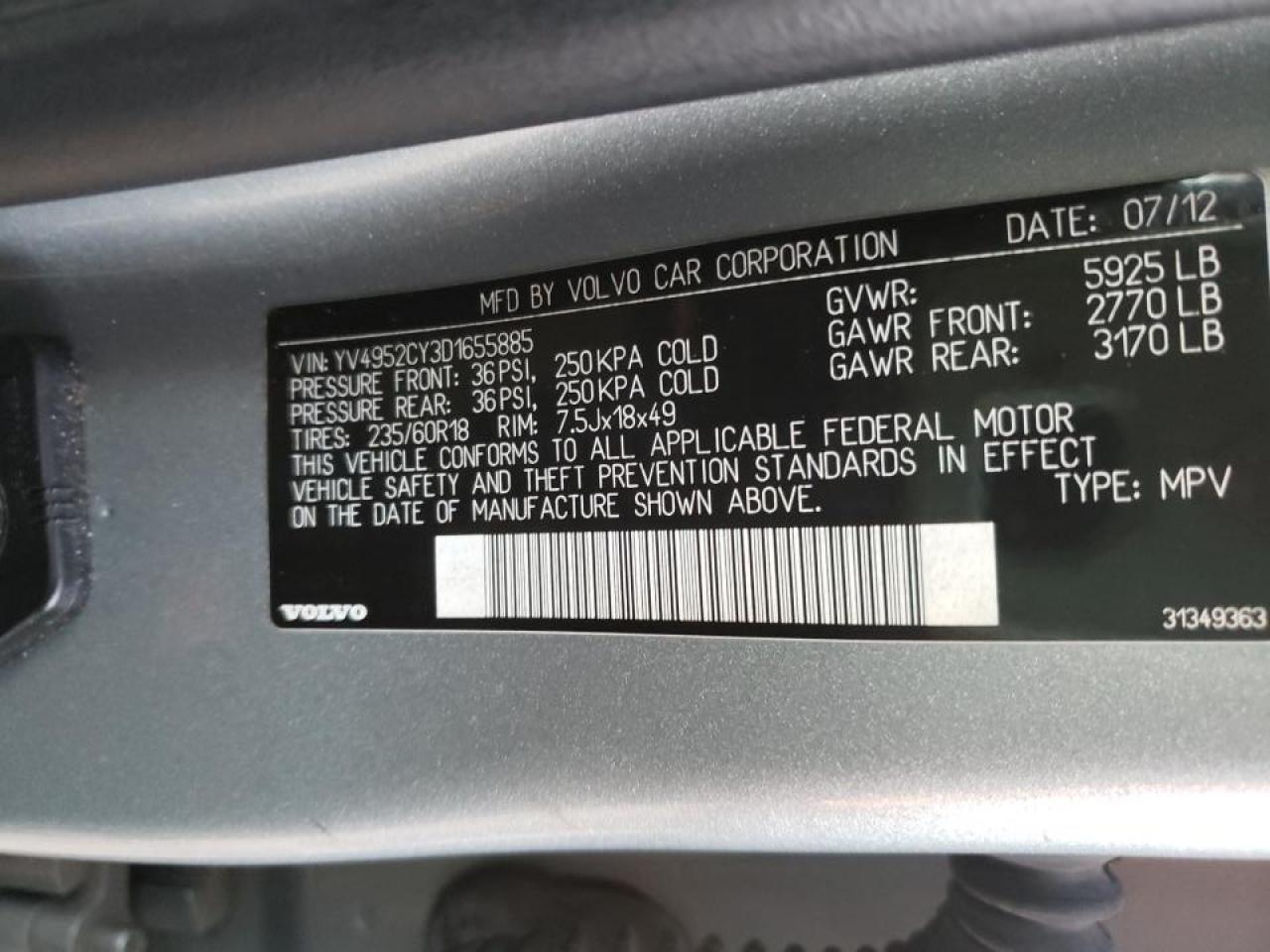 Photo 10 from auction – 2013 VOLVO XC90 3.2 with VIN YV4952CY3D1655885