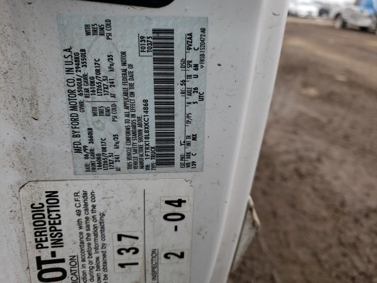 Photo 10 from auction – 1999 FORD F150 with VIN 1FTRX18L8XKC14868