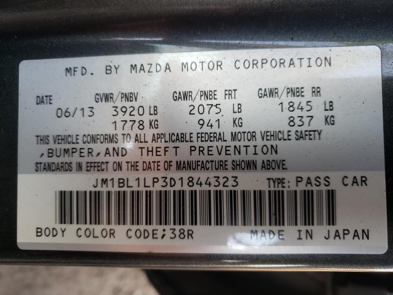 Zdjęcie 10 z aukcji – 2013 MAZDA 3 I z VIN JM1BL1LP3D1844323