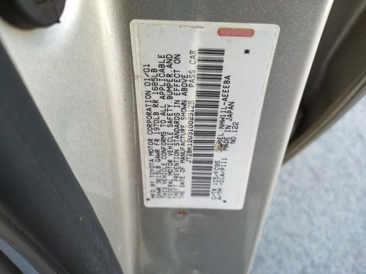 Photo 10 from auction – 2001 TOYOTA PRIUS with VIN JT2BK12U310023128