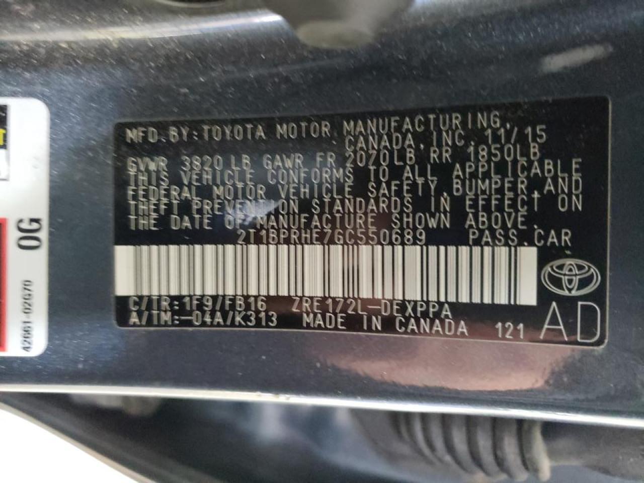 Photo 10 from auction – 2016 TOYOTA COROLLA EC with VIN 2T1BPRHE7GC550689