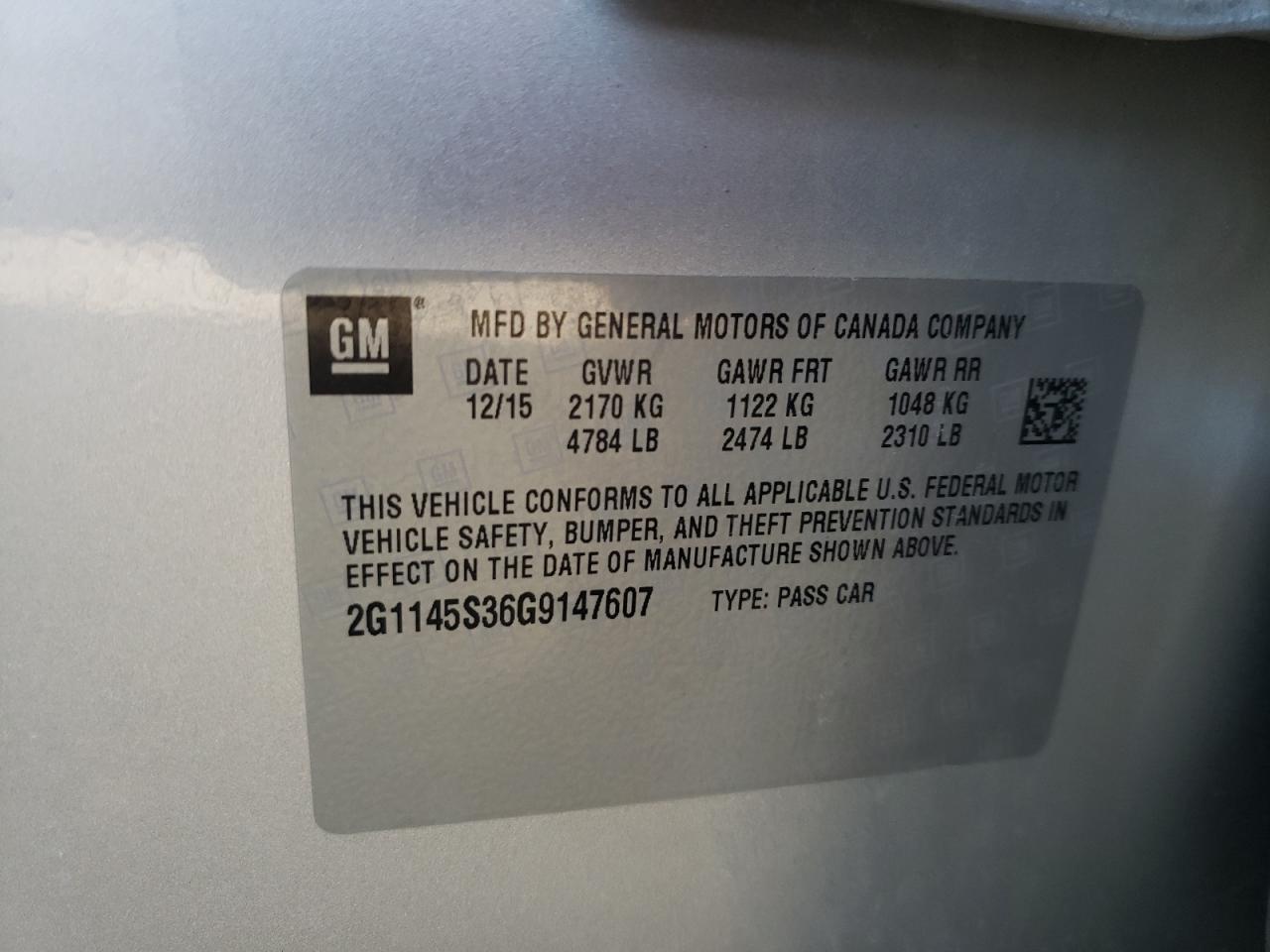 Photo 10 from auction – 2016 CHEVROLET IMPALA LTZ with VIN 2G1145S36G9147607