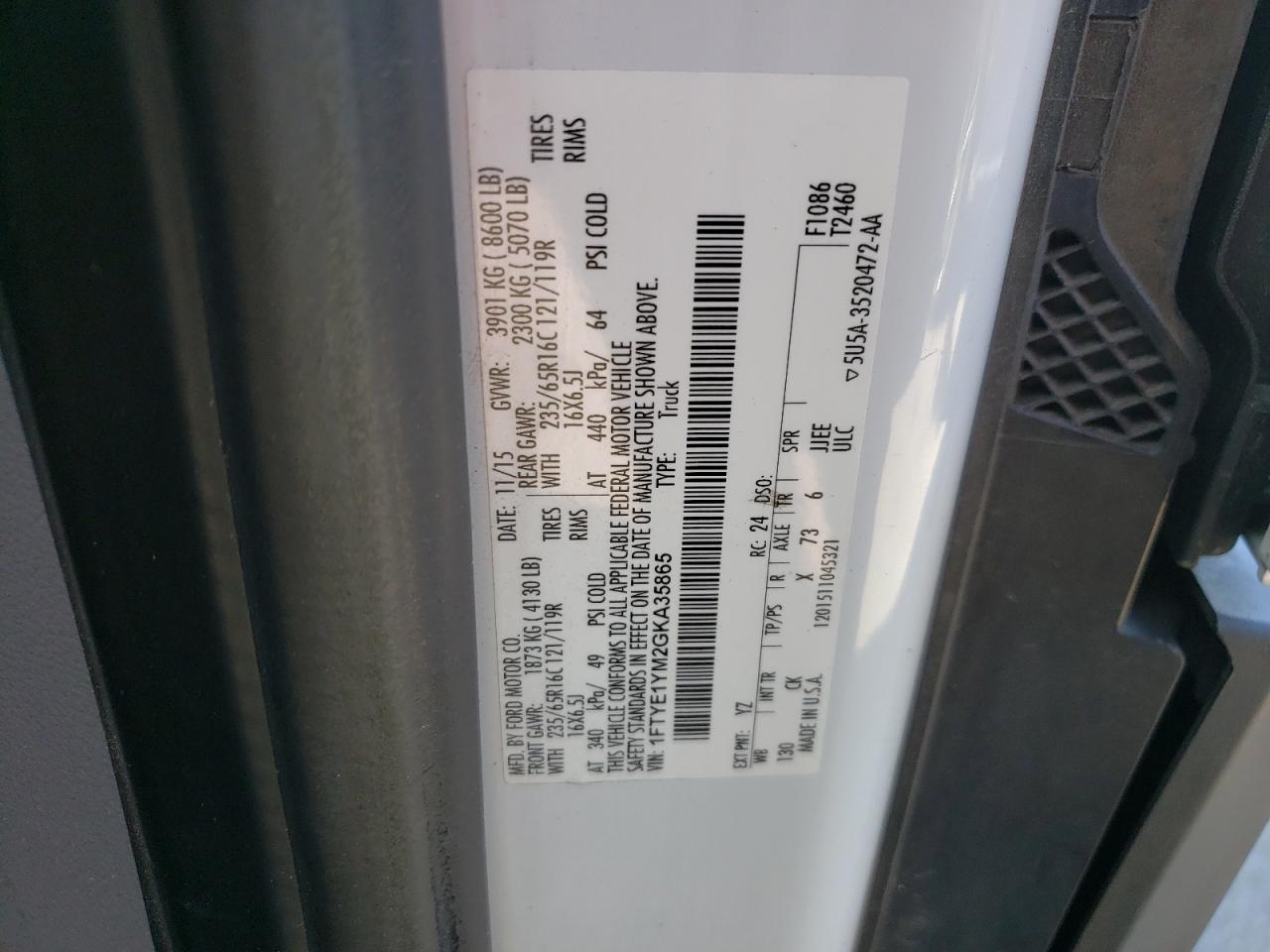 Photo 10 from auction – 2016 FORD TRANSIT T- with VIN 1FTYE1YM2GKA35865