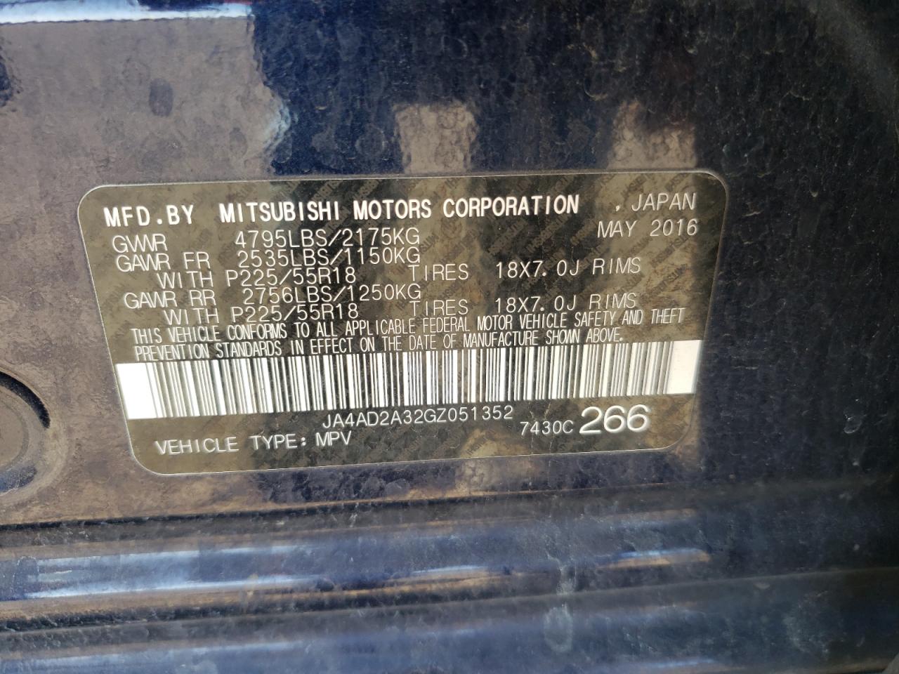 Photo 10 from auction – 2016 MITSUBISHI OUTLANDER with VIN JA4AD2A32GZ051352