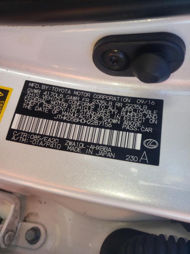 Photo 10 from auction – 2017 LEXUS CT 200 with VIN JTHKD5BH0H2287156