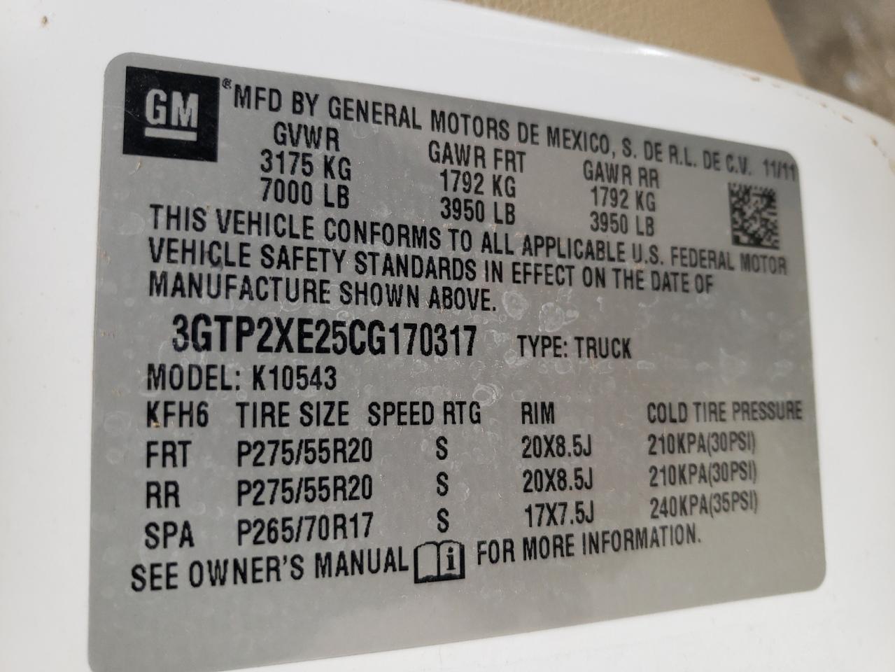 Photo 10 from auction – 2012 GMC SIERRA K15 with VIN 3GTP2XE25CG170317
