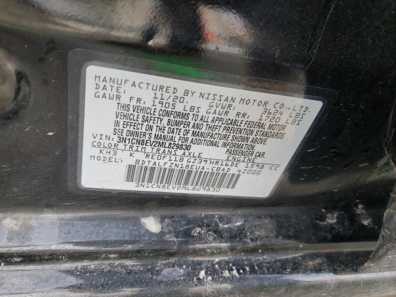 Photo 10 from auction – 2021 NISSAN VERSA SV with VIN 3N1CN8EV2ML829830