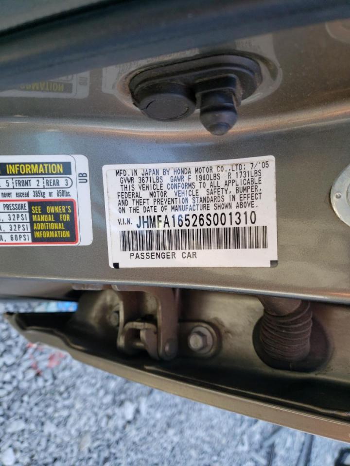 Photo 10 from auction – 2006 HONDA CIVIC LX with VIN JHMFA16526S001310