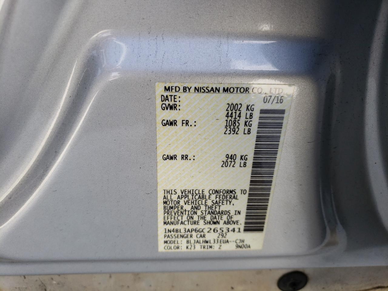 Photo 10 from auction – 2016 NISSAN ALTIMA 3.5 with VIN 1N4BL3AP6GC265341