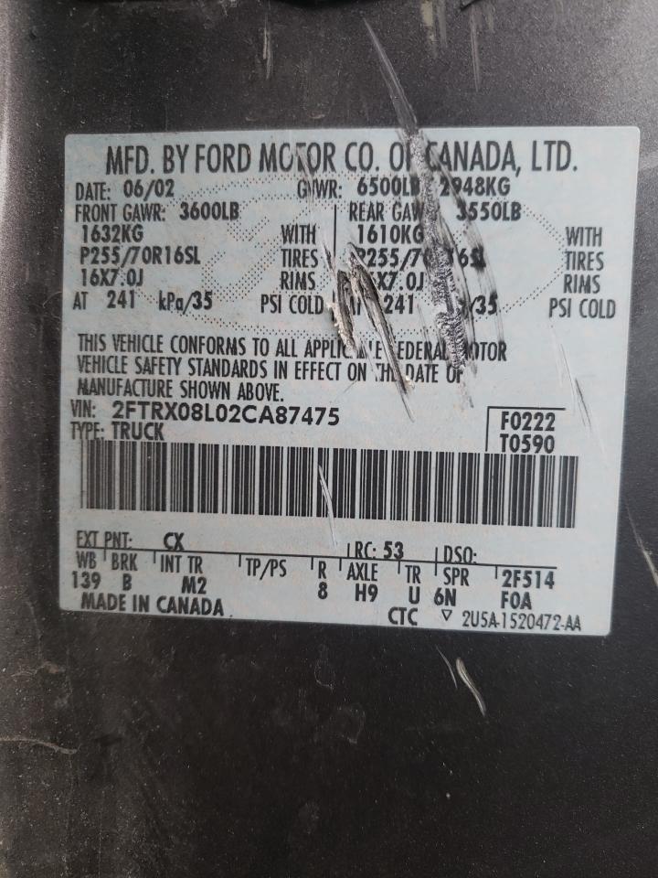 Photo 10 from auction – 2002 FORD F150 with VIN 2FTRX08L02CA87475