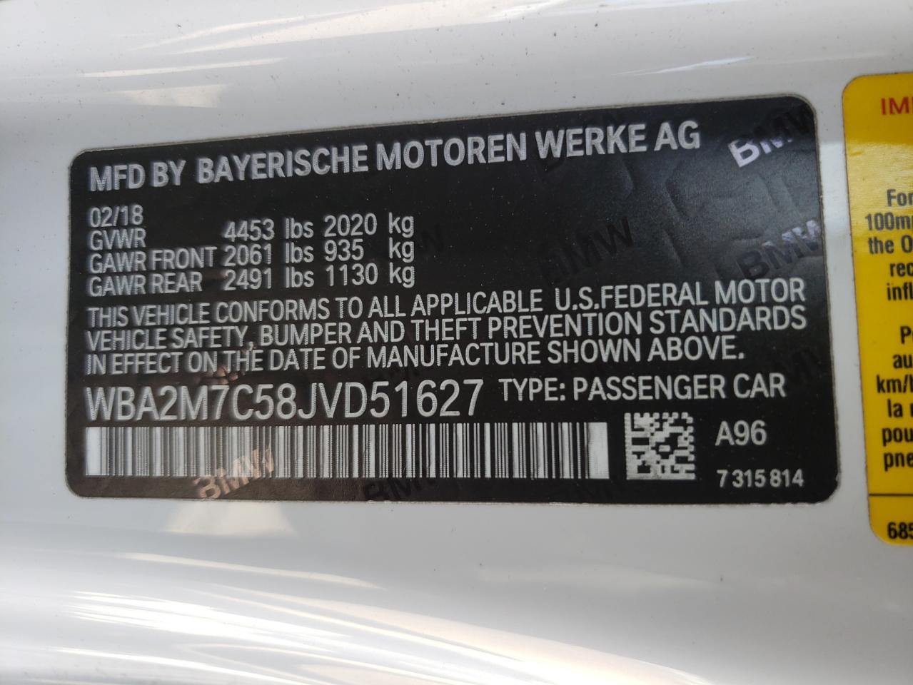 Photo 10 from auction – 2018 BMW 230I with VIN WBA2M7C58JVD51627