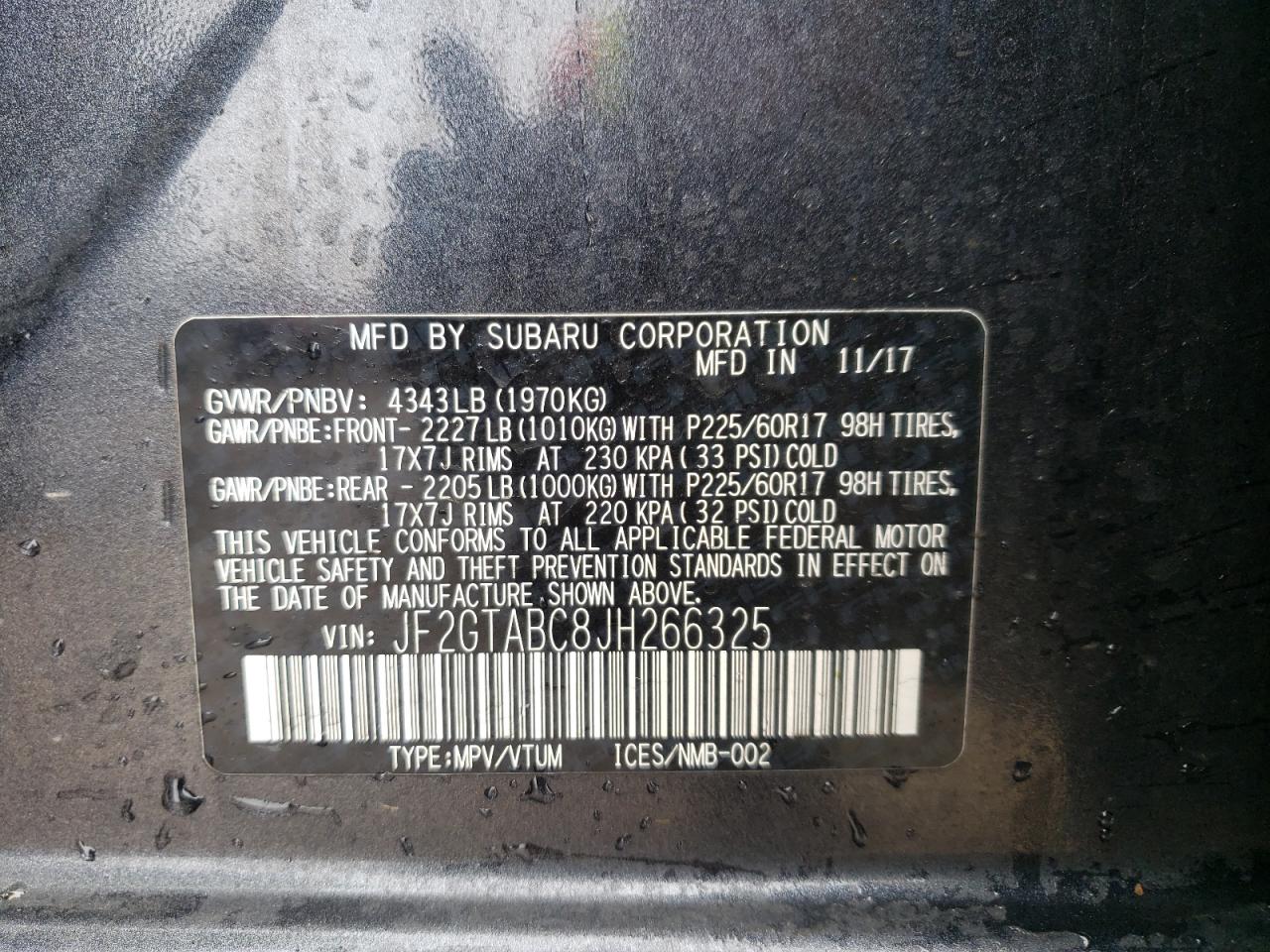 Photo 10 from auction – 2018 SUBARU CROSSTREK with VIN JF2GTABC8JH266325